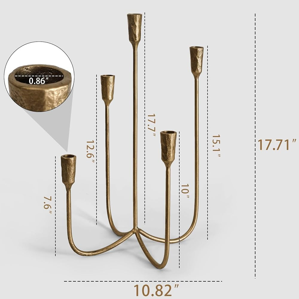 5-Candle Cast Iron Metal Candelabra Candlestick Holders 15 inch Tall Candle Holder Wedding Event ... | Amazon (US)
