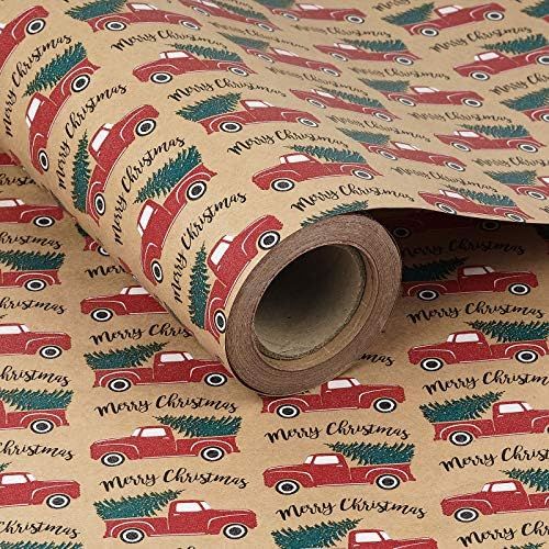 RUSPEPA Christmas Wrapping Paper, Kraft Paper - Car and Christmas Tree Design - 24 inches x 100 f... | Amazon (US)