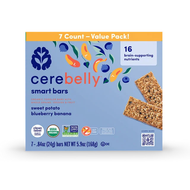 Cerebelly Organic Blueberry Banana Smart Snack Bar, Toddler Food (7 Count) | Walmart (US)