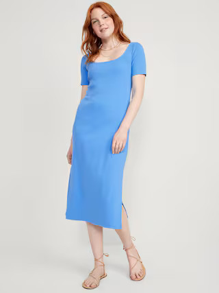 Fitted Rib-Knit Scoop-Neck Midi Dress for Women | Old Navy (US)