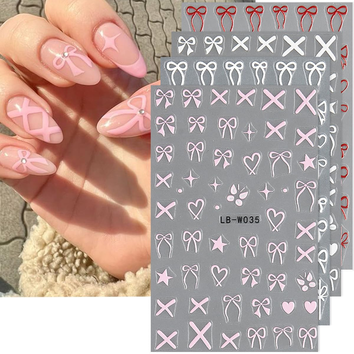 Heart Bows Nail Art Stickers Heart Bows Nail Decals Black White Red Pink Bow Tie Nail Design Stickers for Nail Art Supplies Valentine's Day Nail Stickers for Women Girls DIY Acrylic Nails Decoration | Amazon (US)