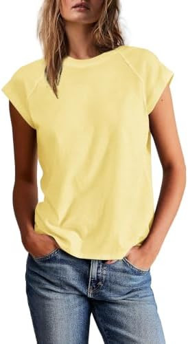 Yanekop Womens Short Sleeve Shirts Crewneck T Shirts Basic Tees Casual Summer Tops Cap Sleeve Top... | Amazon (US)