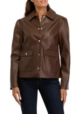 Crown & Ivy Women's Cropped Leather Jacket, Brown, Small | Belk