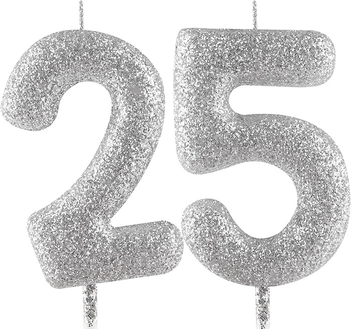 Glitter Silver Birthday Candles,Number 25 Candle,Happy 25th Birthday Candles for Girls Boys Men W... | Amazon (US)