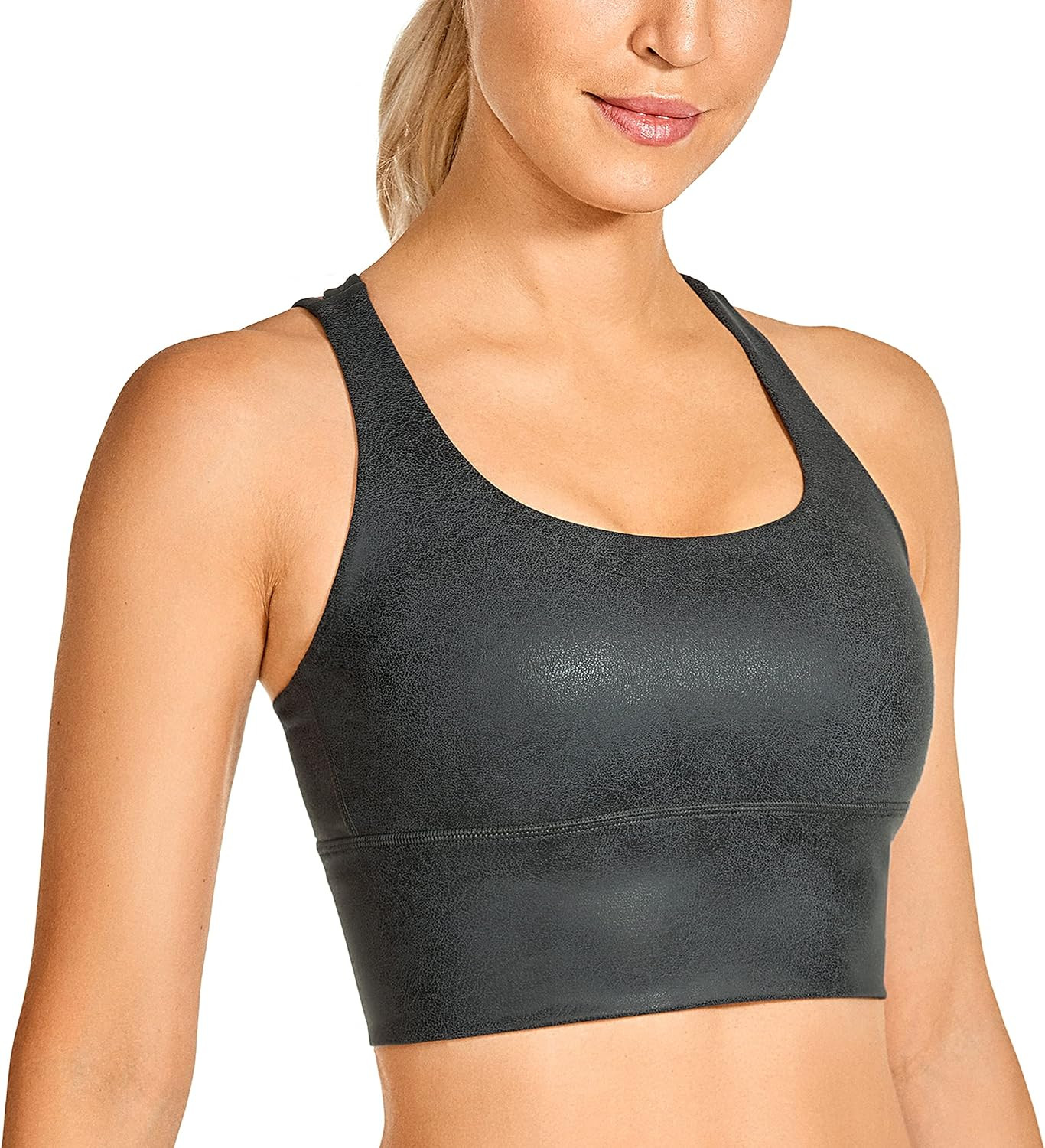 CRZ YOGA Women's Strappy Longline Sports Bras - Wirefree Padded Medium Impact Workout Crop Tank T... | Amazon (US)