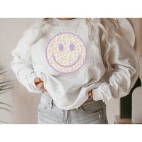 Leopard Print Smiley Crewneck Sweatshirt Trendy Aesthetic Indie Clothing Preppy | Etsy (US)