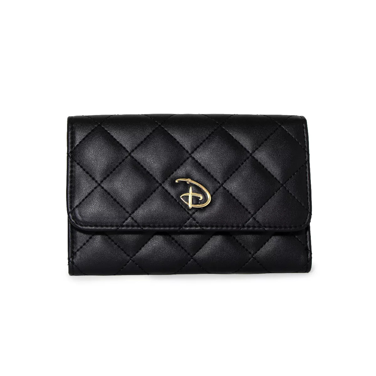 Disney Wallet, Foldover, Disney Signature D Logo Gold, Quilted Black Vegan Leather | Target