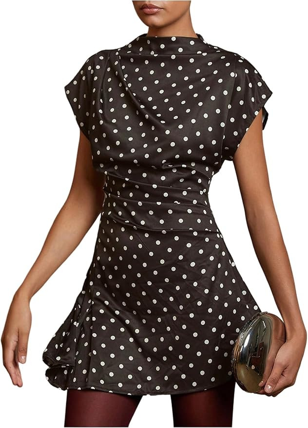 Floerns Women's Polka Dots Mini Dress Dolman Sleeve Ruched Date Night A Line Dresses | Amazon (US)