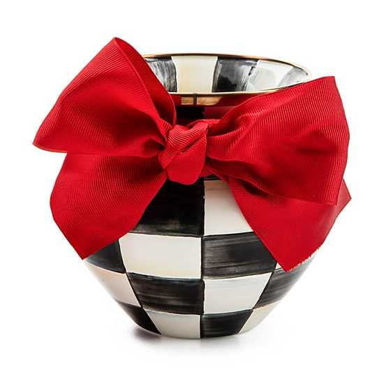 MacKenzie-Childs | Courtly Check Enamel Vase - Red Bow | MacKenzie-Childs