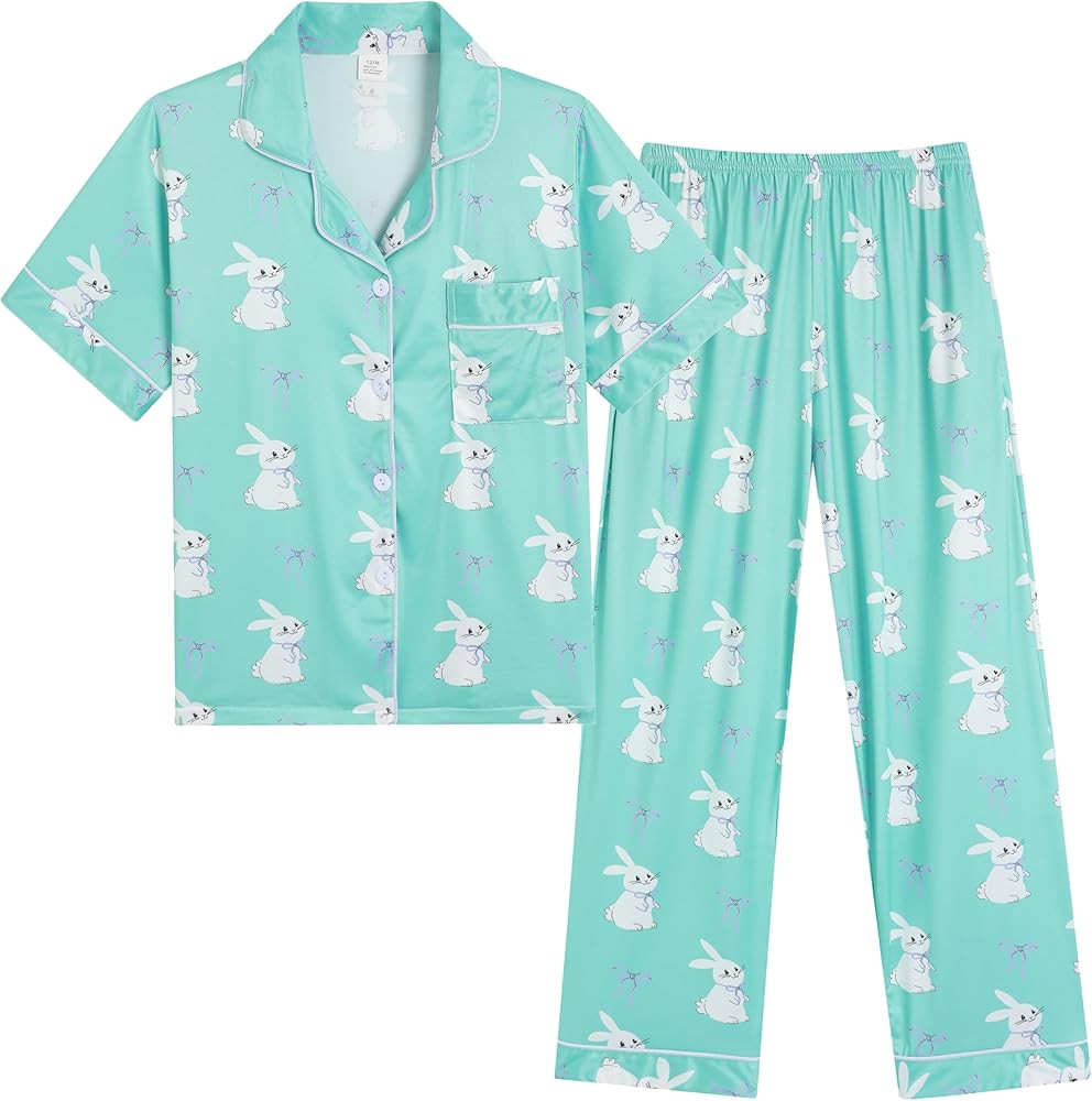 Girls Button Down Pajama Sets Short Sleeve Long Pants 2pcs Sleepwear Cute Patterns Outfits with P... | Amazon (US)