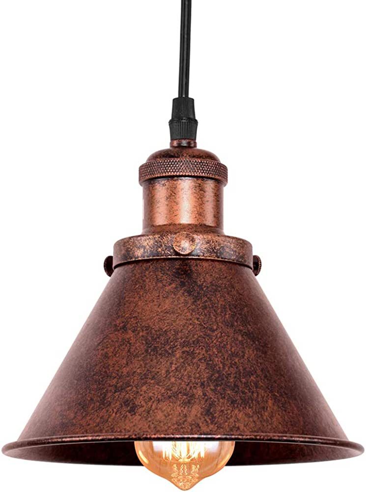 Lingkai Industrial Pendant Light Rustic Cone Shade Mounted Fixture Hanging Ceiling Lamp Antique P... | Amazon (US)