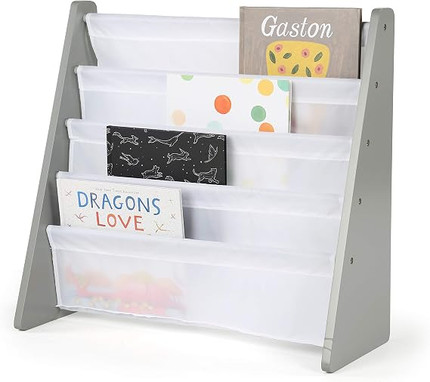 Click for more info about Humble Crew, Grey/White Kids Book Rack Storage Bookshelf, 4 Tiers