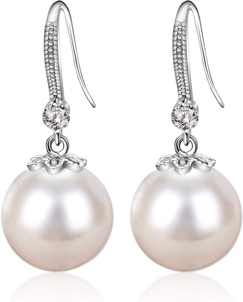 Pearl Dangle Earrings for Women 925 Sterling Silver Crystal Pearl Earrings Classtic Ladies Drop E... | Amazon (US)