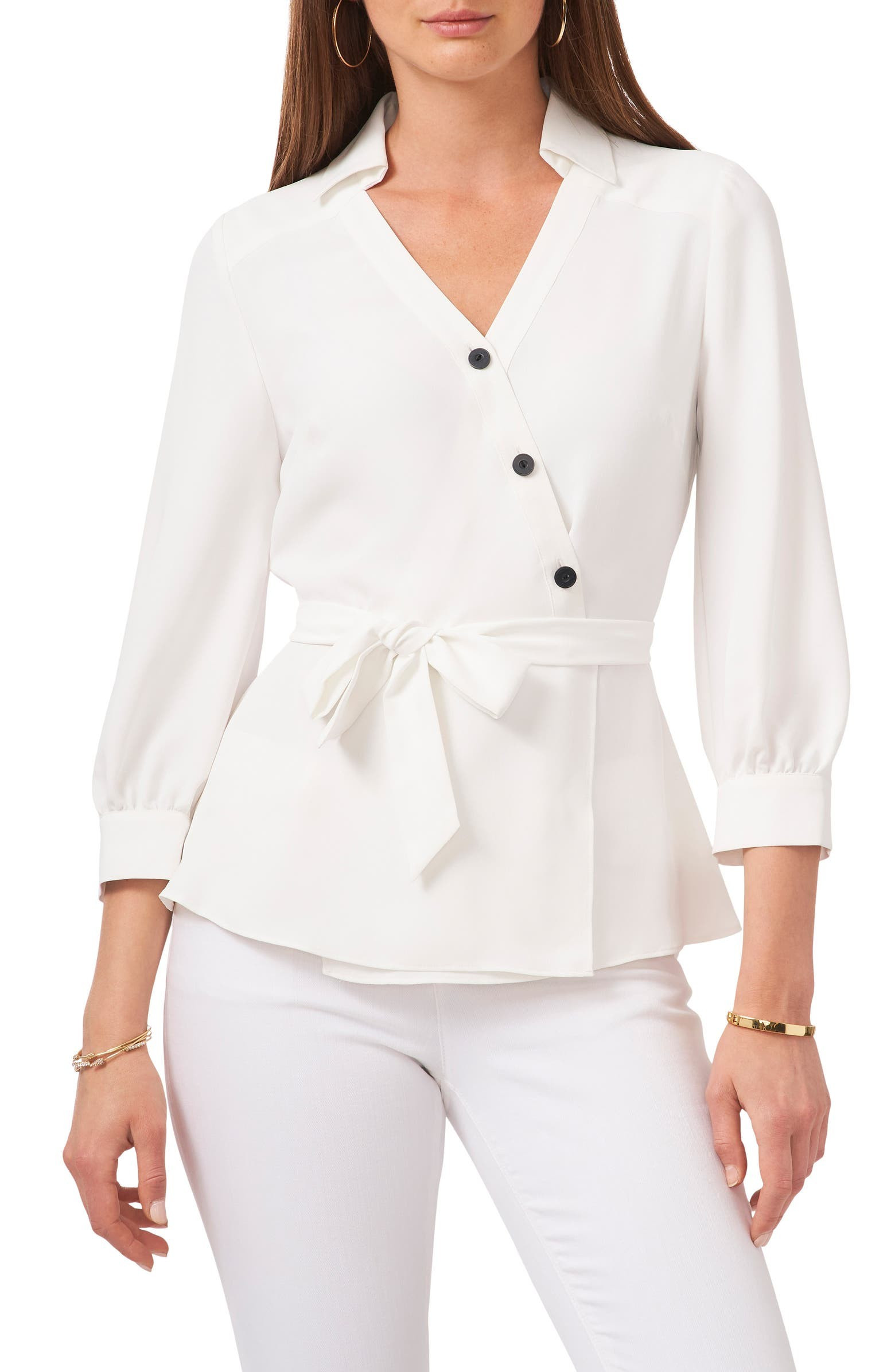 Asymmetric Belt Button-Up Blouse | Nordstrom