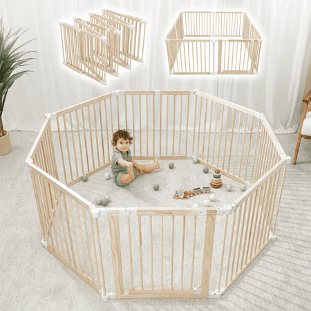 Comfy Cubs Baby Playpen & Baby Gate for Toddler & Babies, Foldable Wooden Large Adjustable Playard | Walmart (US)