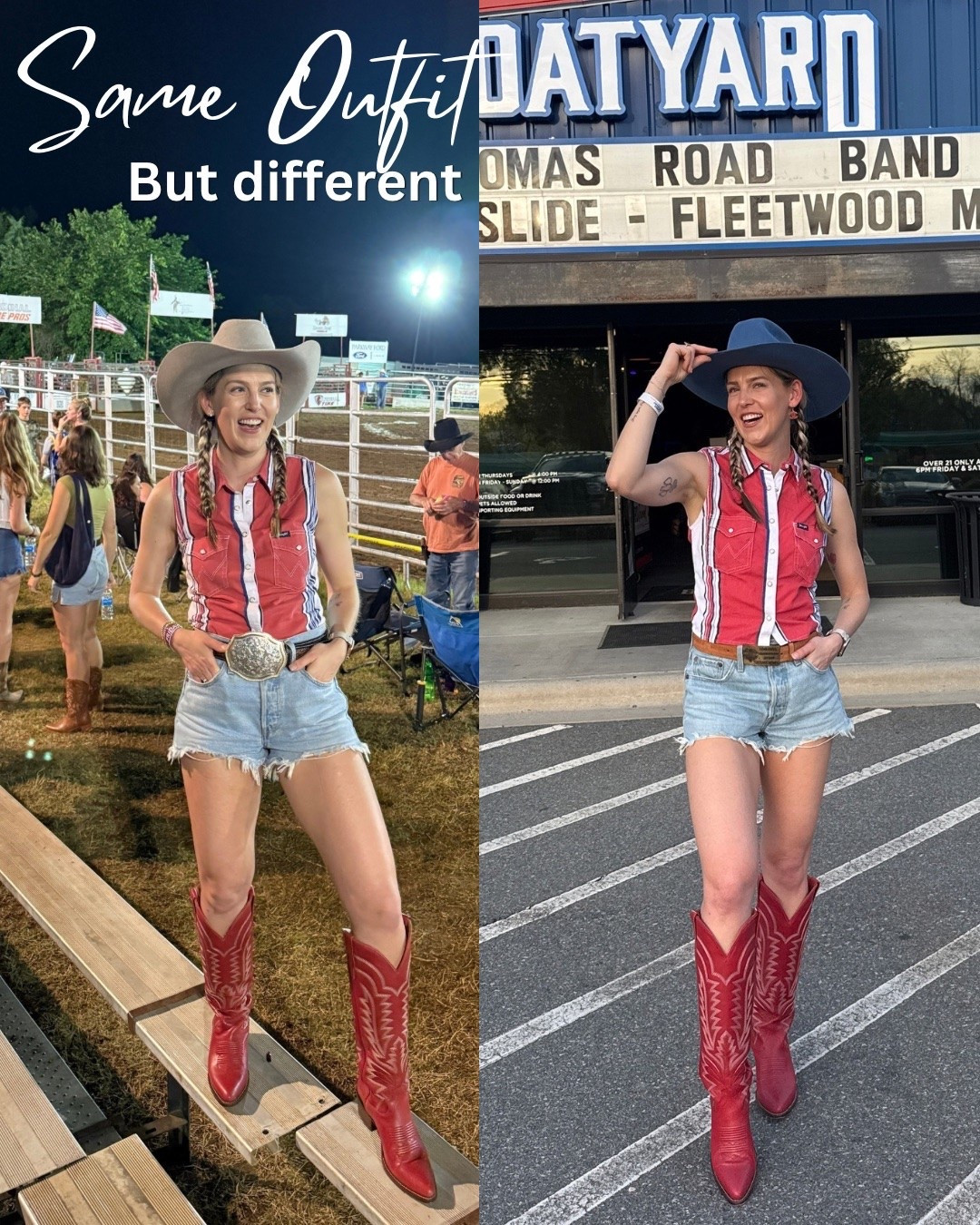 Shorts - wearing a size 25

Boots - sized down a half size

Shirt - older 

Hats - from a local shop

#LTKSeasonal