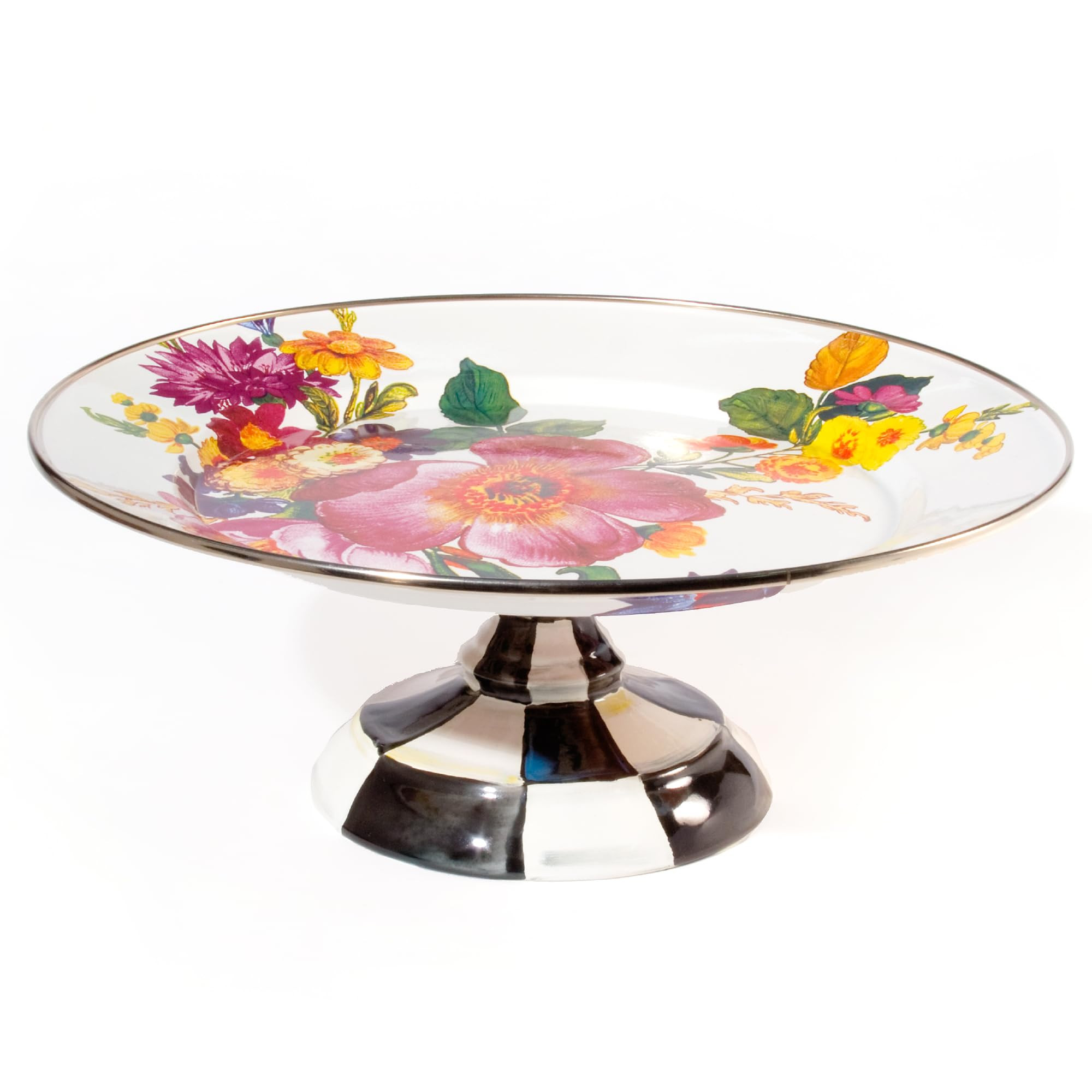MACKENZIE-CHILDS Enamel Pedestal Platter, Round Cake Stand, Small White Flower Market | Amazon (US)