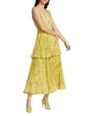 Nico Floral Pleated Tiered Midi Dress | Saks Fifth Avenue OFF 5TH