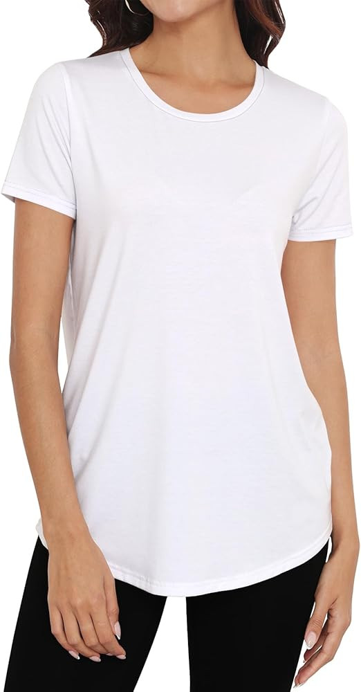 Smile Fish Women Crewneck Loose Fit Tunic Tops Short Sleeve Dressy Casual Summer Long Tee Shirts | Amazon (US)