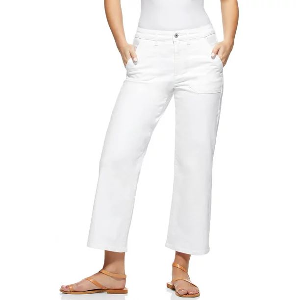 Sofia Jeans by Sofia Vergara White Utility Cropped Wide Leg High-Rise Jeans, Women's | Walmart (US)