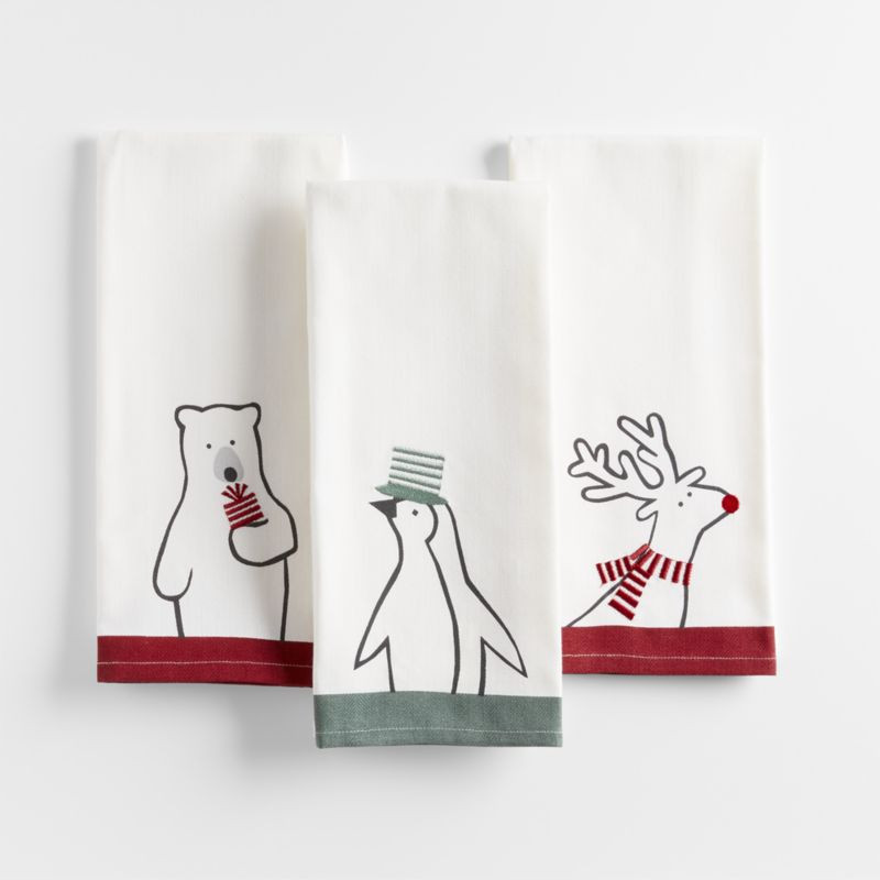 Joan Anderson Arctic Friends Organic Cotton Dish Towels, Set of 3 + Reviews | Crate & Barrel | Crate & Barrel