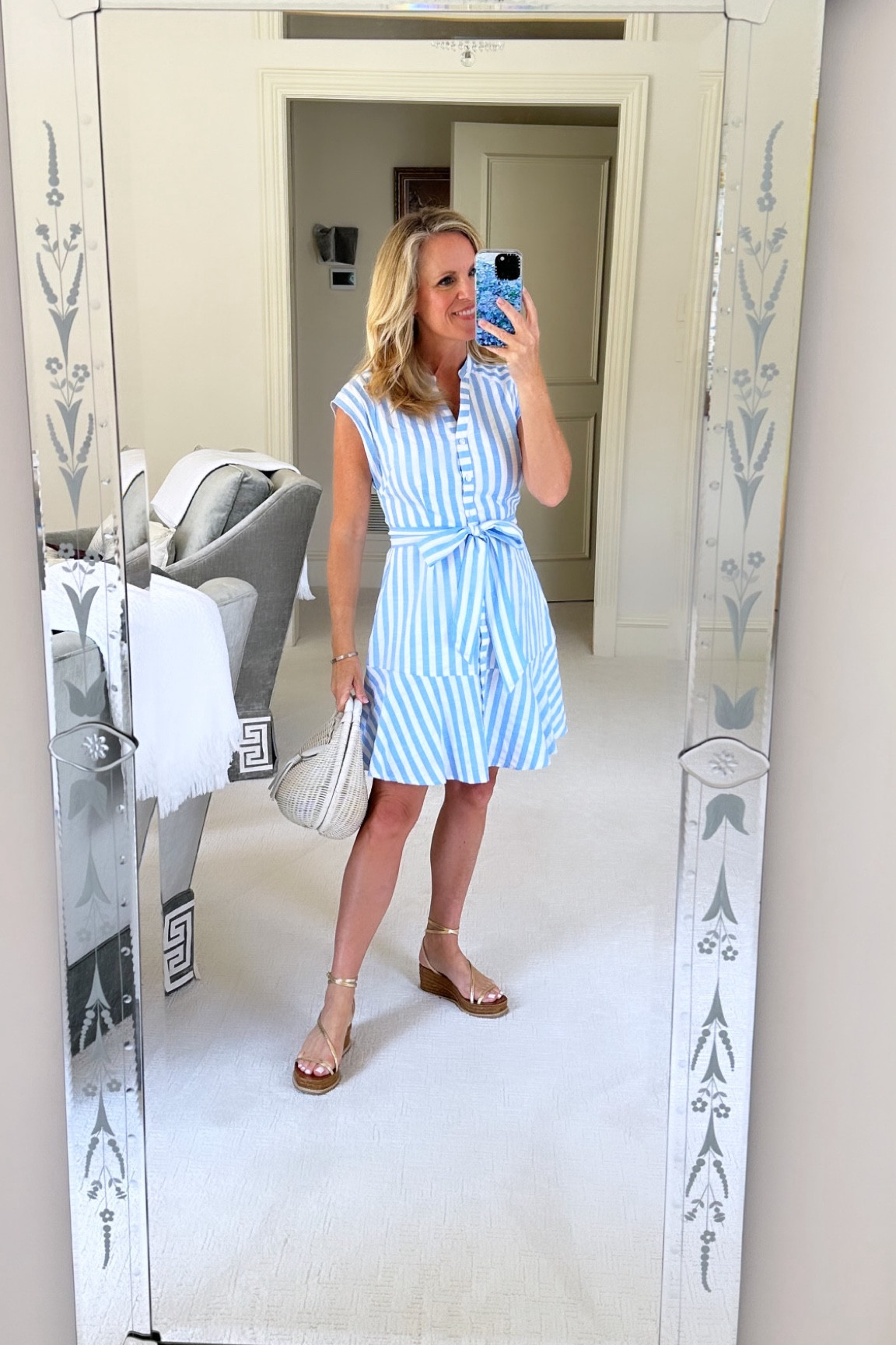 Light blue and white striped linen dress perfect for Summer.
Stripe details add directional dimension. Fits true to size. I’m 5‘2“ tall and wearing XS for reference. 
#LTKfindsunder100 #LTKover40

#LTKxNSale #LTKStyleTip #LTKSummerSales
