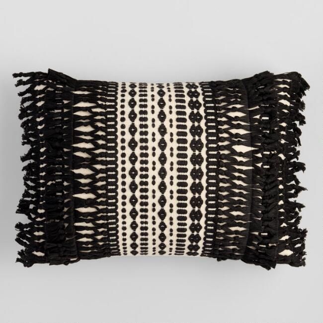 Black Geo Fringe Indoor Outdoor Lumbar Pillow | World Market