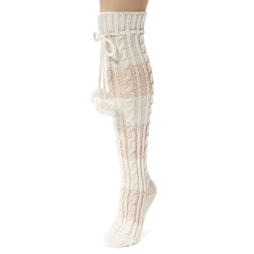 MUK LUKS 18" Cable Knee High Socks Pink Socks One Size | Shoemall.com