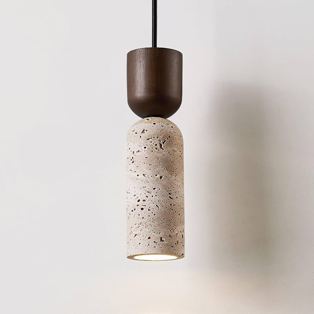 Nordic Natural Stone Cylindrical Bedside Pendant Light Japanese Wabi Sabi Yellow Travertine Kitch... | Amazon (US)