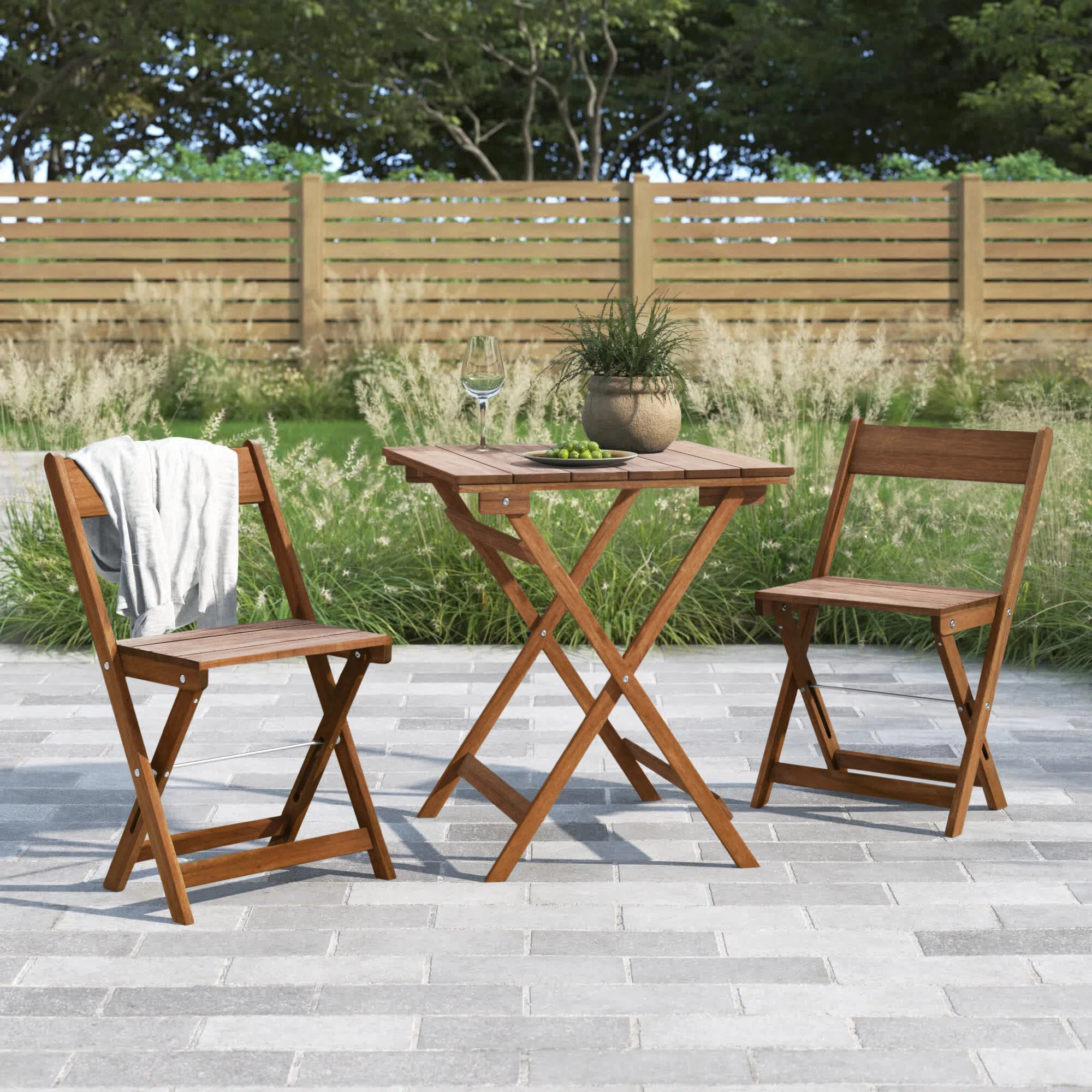 Beachcrest Home™ Prachi 26” Square 3-Piece Solid Acacia Wood Outdoor Bistro Set & Reviews | W... | Wayfair North America