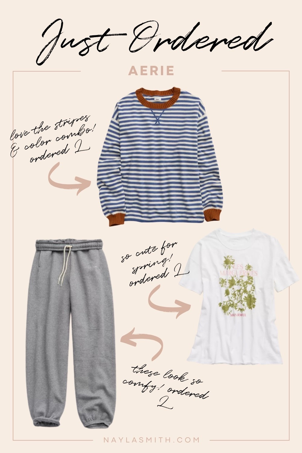 Aerie winter to spring order!! Striped sweater, comfy jogger sweatpants, spring floral graphic tee - got my usual size L in all!

#LTKsale #LTKstyletip #LTKmidsize
