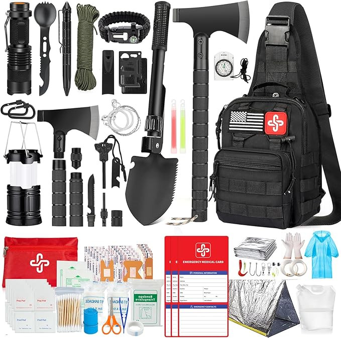 Survival Kit, 262Pcs Survival Gear and Supplies with First Aid Kit Pouch and Crossbody Bag, Emerg... | Amazon (US)