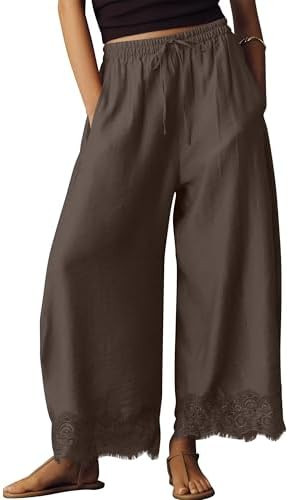 Anoumcy Lace Trim Wide Leg Pants for Women 2026 Spring Summer Cropped Lightweight Casual Pants | Amazon (US)