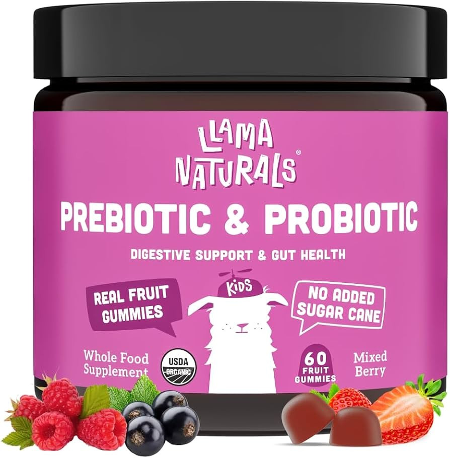 Real Fruit Prebiotic & Probiotic Kids Gummies, No Added Sugar Cane, Vegan Organic Synbiotics, Chi... | Amazon (US)