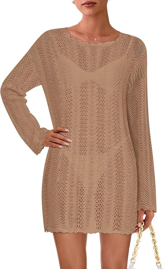 PRETTYGARDEN Women's Swimsuit Cover Up 2025 Summer Bathing Suit Swimwear Crochet Knit Dress Fashi... | Amazon (US)