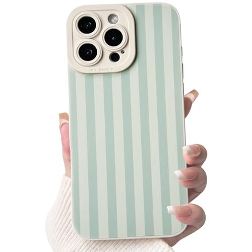 NITITOP Compatible with iPhone 16 Pro Max Case Cute Stylish Line Stripe Pattern Design for Women Girls Soft TPU Shockproof Full Camera Protective Phone Cover - Light Green | Amazon (US)