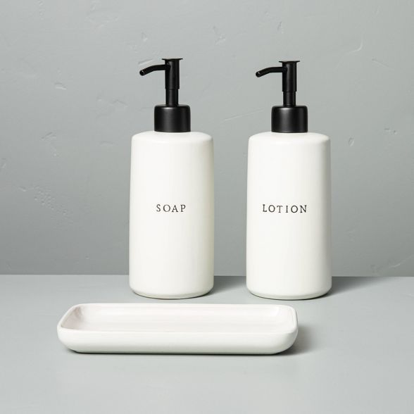 3pc Stoneware Soap & Lotion Pump Set Matte Sour Cream - Hearth & Hand™ with Magnolia | Target