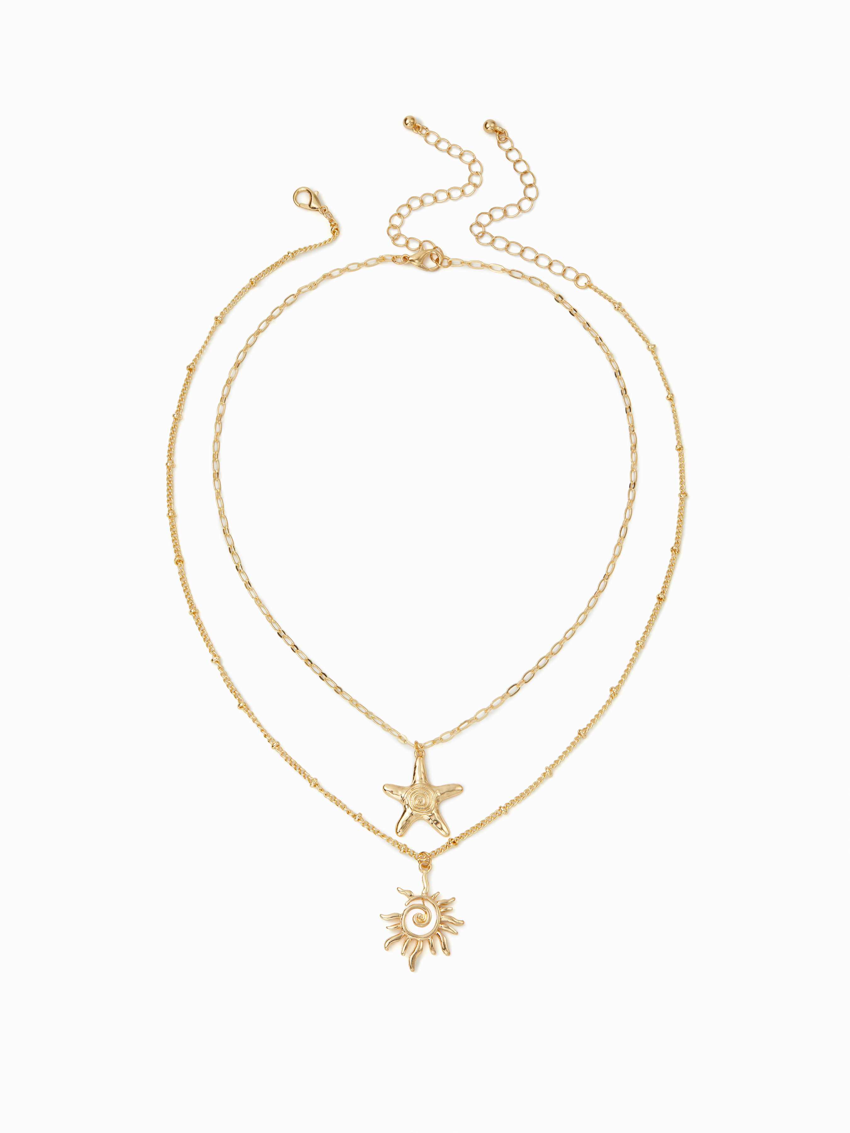 SUN & STARFISH LAYERED NECKLACE For Daily Casual | Cider