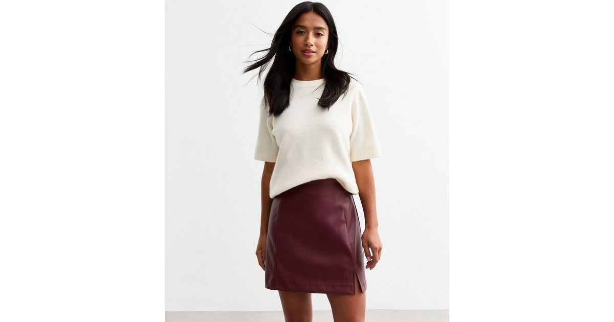 Petite Burgundy Faux Leather Mini Skirt  | New Look | New Look (UK)