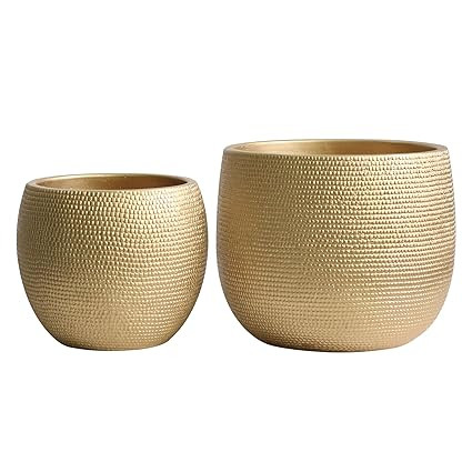 Olly & Rose Barcelona Ceramic Plant Pot Set 2 - Gold Flower Pots - Indoor & Outdoor Planters Home... | Amazon (US)