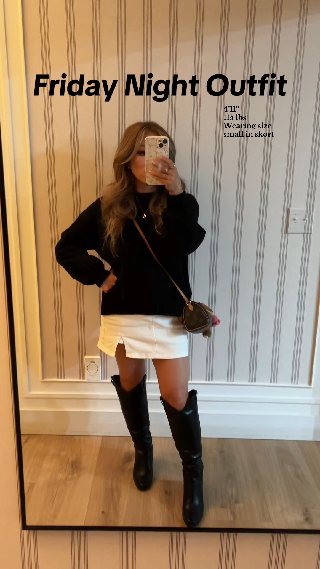 Exact skort linked. Wearing size small. Boots and sweater are about a year old. Sweater is linked in my TikTok showcase @nancy.buss

#LTKPetite