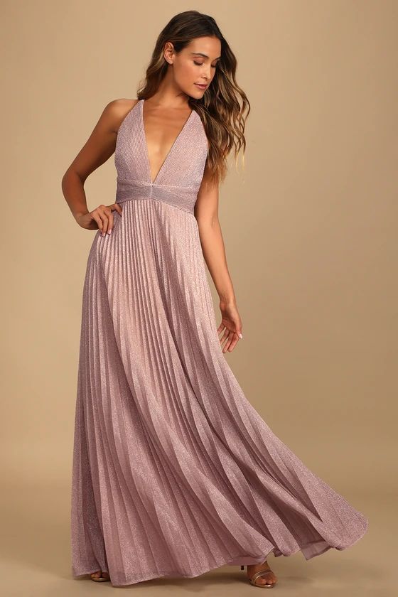 Especially Stunning Blush Pink Sparkly Pleated Maxi Dress | Lulus (US)