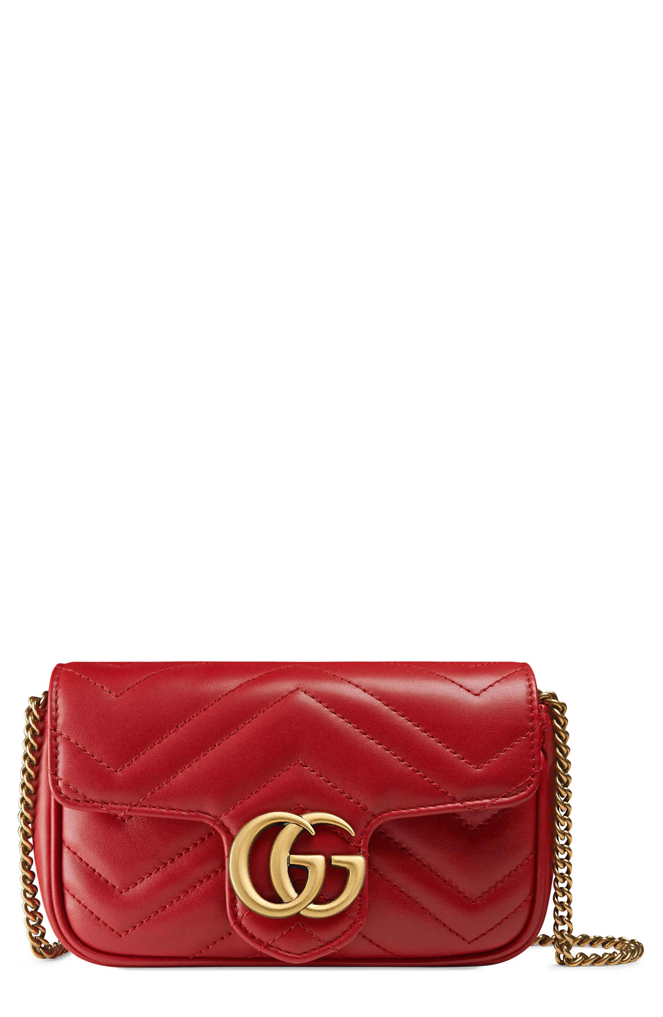 Gucci Supermini Gg Marmont 2.0 Matelasse Leather Shoulder Bag - Red | Nordstrom