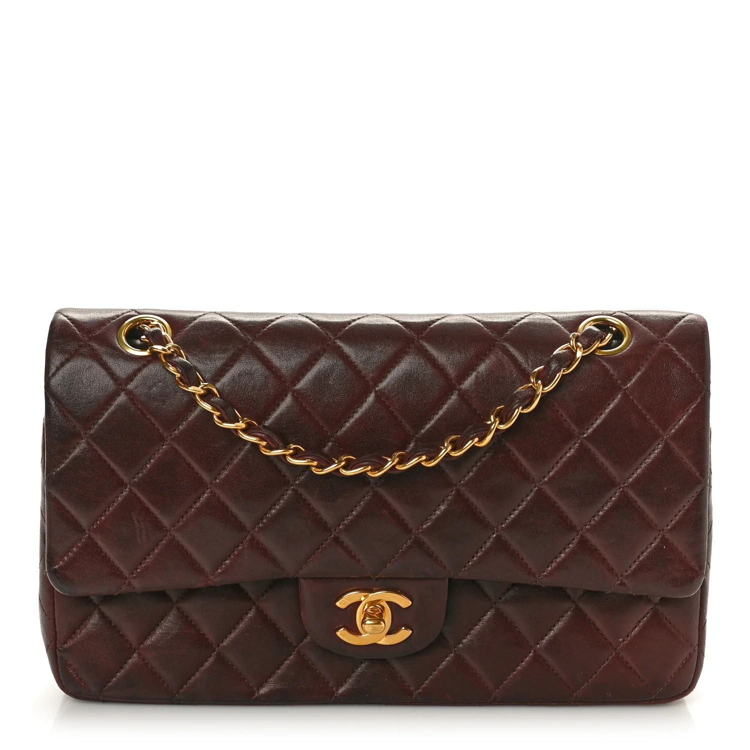 Lambskin Quilted Medium Double Flap Burgundy | FASHIONPHILE (US)