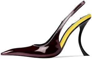 Stiletto High Heel Slingbacks for Women Patent Leather Closed Pointed Toe Pumps Slip on Elastic S... | Amazon (US)