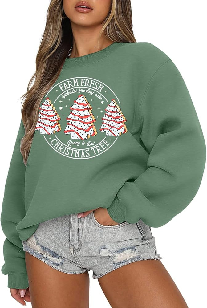 MOUSYA Farm Fresh Christmas Tree Cakes Sweatshirt Woman Christmas Crewneck Sweater Xmas Gifts Top... | Amazon (US)
