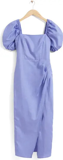 Puff Sleeve Square Neck Midi Dress | Nordstrom