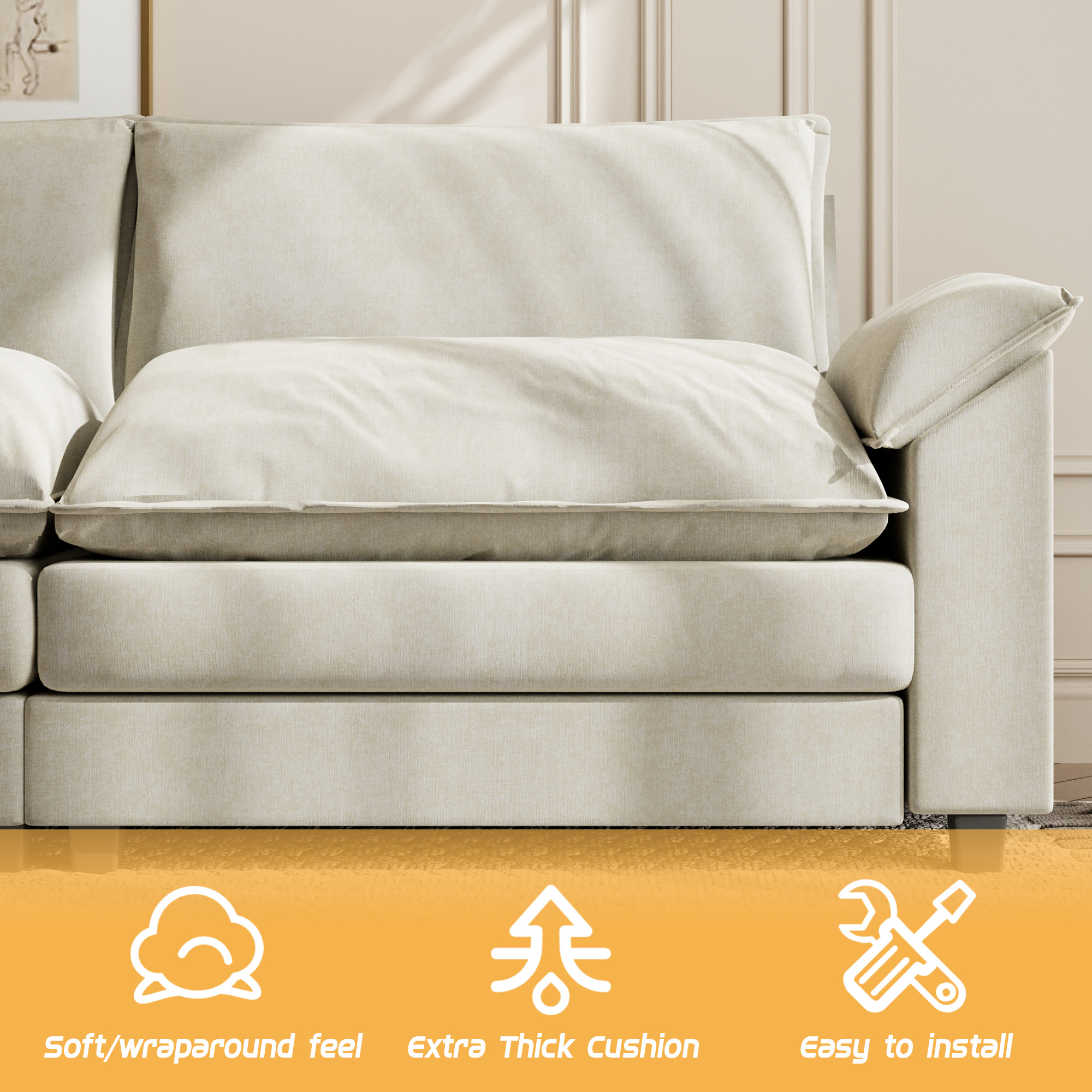 Homall Sectional Sofa 3-seat L-shaped Sofa with reversible toffee chair Movable Footrest Sofa,Whi... | Walmart (US)