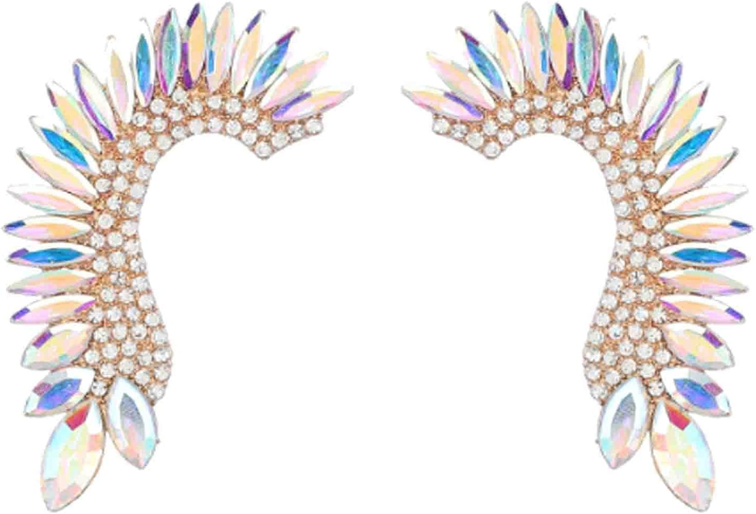 Crystal Leaf Climbers Crawler Jewelry Jacket Earrings Sparkly Zircon Pave Metal Ear Cuff Wrap Cli... | Amazon (US)