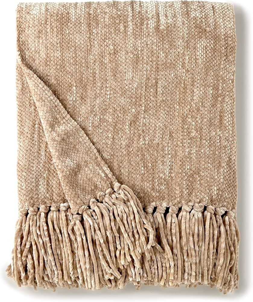 Crafted by Catherine Taupe Heavyweight Chenille Throw 50" x 60" | Amazon (US)